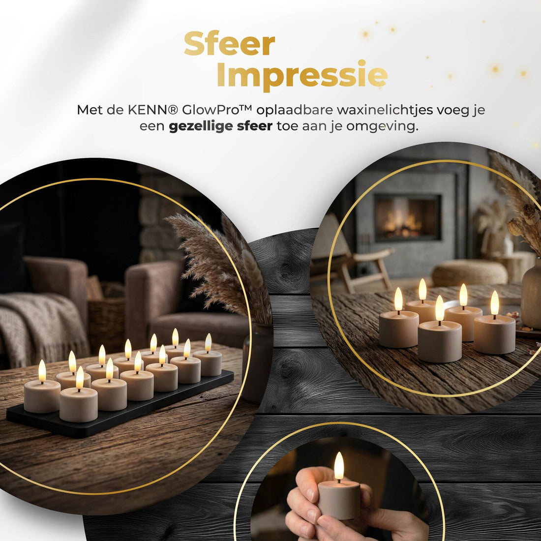 KENN® GlowPro™ Oplaadbare Waxinelichtjes - Set van 12 - Taupe - Tot 350 Branduren