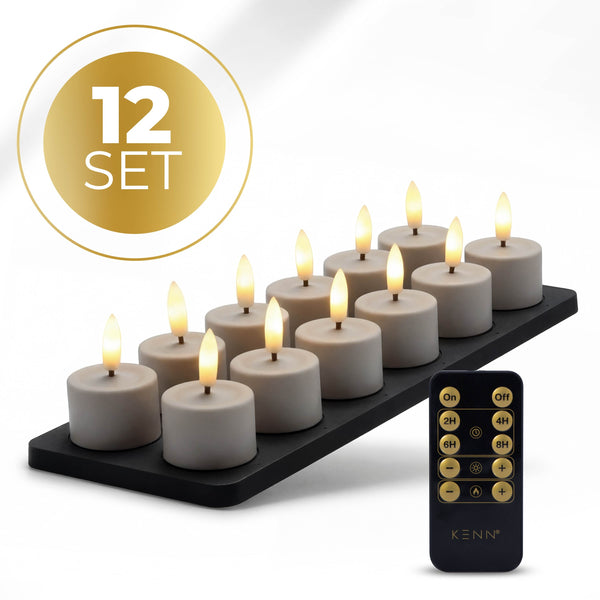 KENN® GlowPro™ Oplaadbare Waxinelichtjes - Set van 12 - Taupe - Tot 350 Branduren